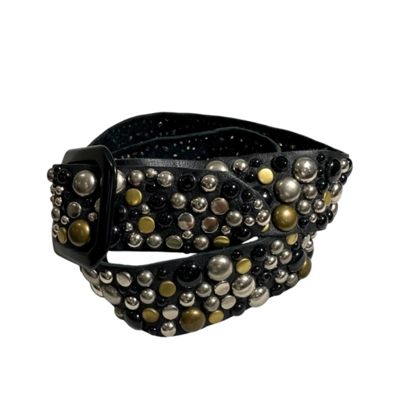 Handmade L.A. SKY Black Genuine Leather Belt With Studs Rhinestones Large main image 10